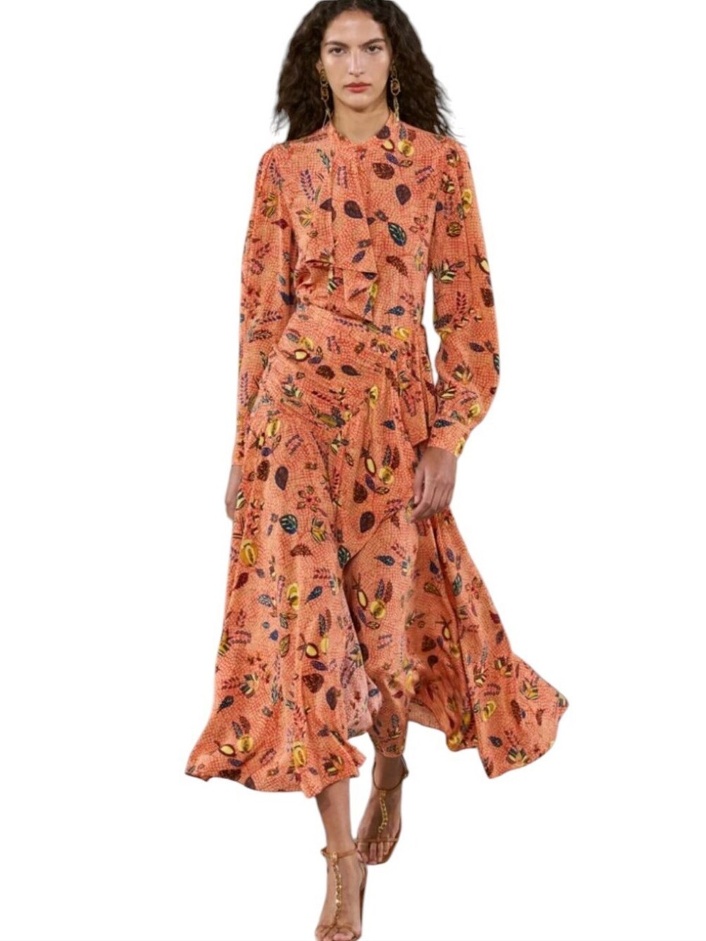 Ulla Johnson Silk Set Blouse And Matching Midi Skirt Georgina Ashlyn Orange 6